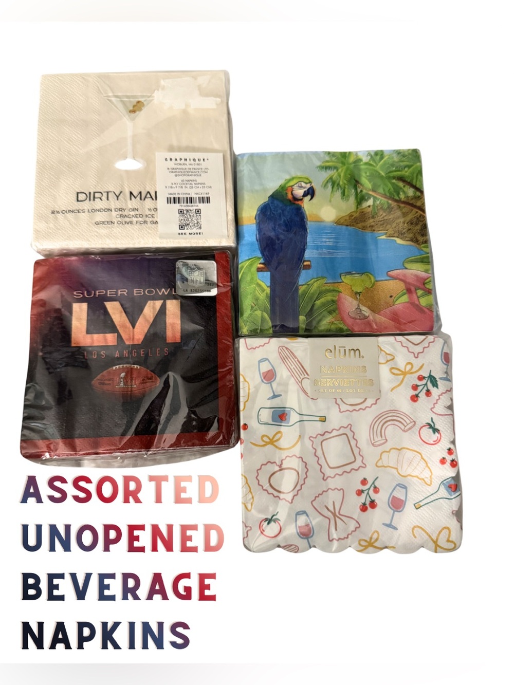 Unopened Beverage Napkins Beverage, Tropical Parrot, Super Bowl LVI, Foodie